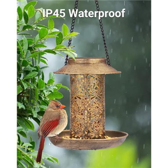 Solar Bird Feeder for Outdoors Hanging, Metal Wild Bird Feeder for Cardinals - Picture 6 of 7